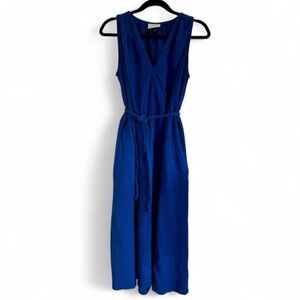 Universal Thread V-Neck Royal Blue Sleeveless Maxi Dress with Braided Waist Tie